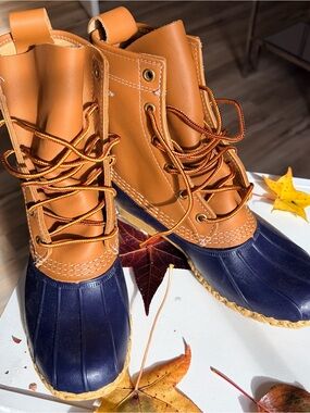 L.L. Bean Women's Two-Tone Duck Boots — Navy & Tan